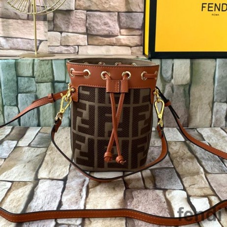 Fendi Mini Mon Tresor Bucket Bag In FF Motif Canvas Coffee