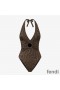 Fendi Halterneck Swimsuit Women FF Vertigo Motif Lycra Brown