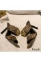 Fendi Heeled Slides Women Fendace FF Fabric Brown