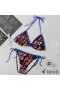 Fendi Triangle Bikini with Ties Women FF Motif Lycra Multicolor/Blue