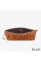 Fendi Large Flat Clutch In Roma Logo Calf Leather Brown