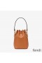 Fendi Mini Mon Tresor Bucket Bag In ROMA Logo Calf Leather Brown