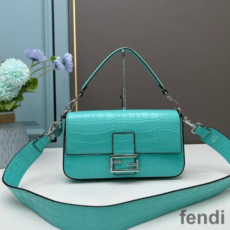 Fendi Baguette Re-Edition Bag In Crocodile Leather Sky Blue