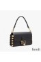 Fendi Baguette Bag In Calf Leather with Fendace Pin Brooches Black