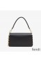 Fendi Baguette Bag In Calf Leather with Fendace Pin Brooches Black