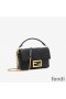 Fendi Mini Baguette Bag In FF Motif Nappa Leather Black