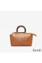 Fendi Mini By The Way Boston Bag In ROMA Logo Calf Leather Brown