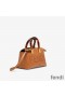 Fendi Mini By The Way Boston Bag In ROMA Logo Calf Leather Brown