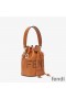 Fendi Mini Mon Tresor Bucket Bag In ROMA Logo Calf Leather Brown