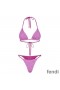 Fendi Reversible Triangular Bikini with Ties Women Skims Logo Motif Lycra Purple/Rose