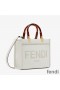 Fendi Small Sunshine Shopper Bag In ROMA Logo Calf Leather White